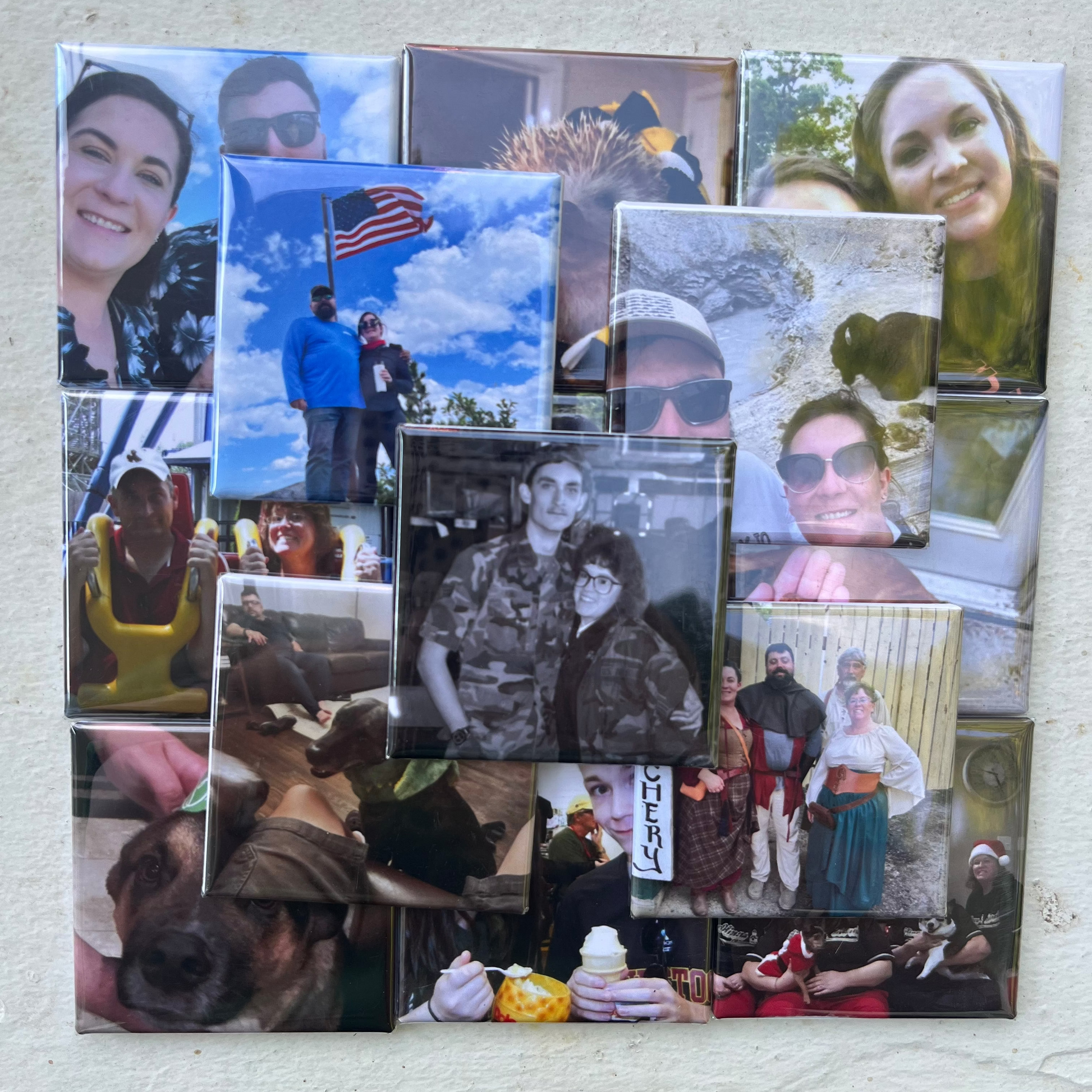 Collage of various photos on a textured surface